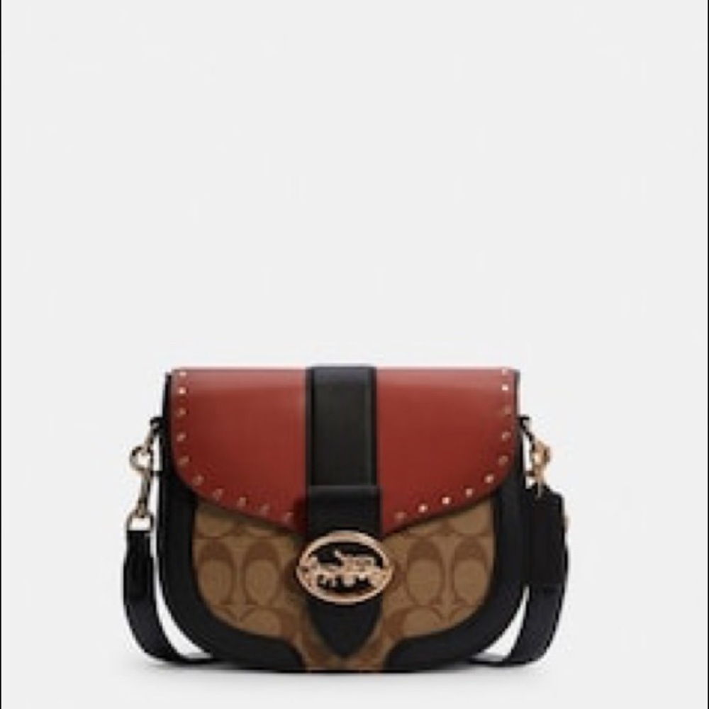 Coach Georgie Saddle Bag In Colorblock Signature Canvas With Rivets